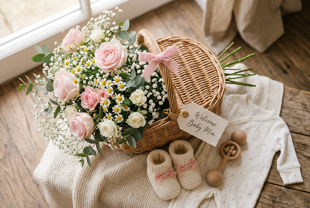 Welcoming a Newborn with Flowers: Arrangements, Baskets & Door Décor